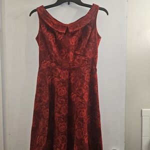 Vintage XOXO Red Rose Pattern Midi Dress